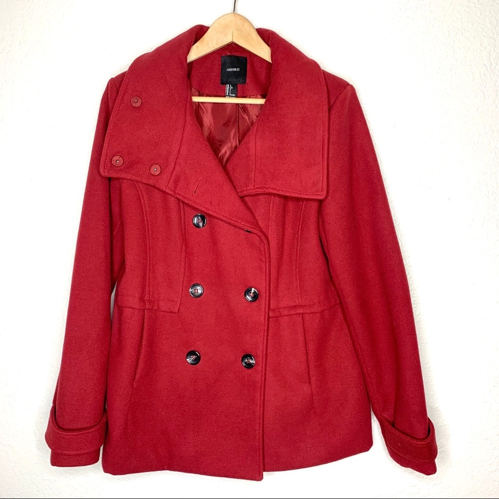 Forever 21 red pea coat/over coat size large